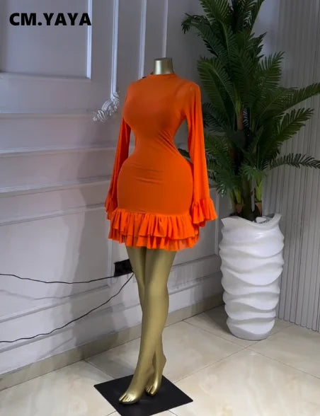 Long-Sleeve Ruffle Bodycon Mini Dress