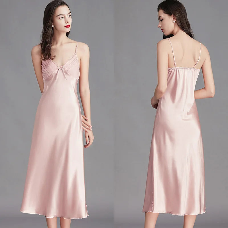 Women's Satin Nightgown – Sleeveless Silky Slip Dress