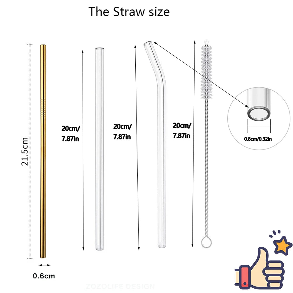 Reusable Glass Drinking Straw Set — with Cleaning Brushes & Case