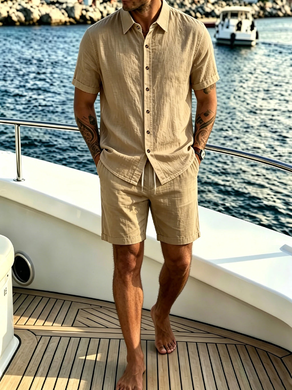 Linen-Blend Shirt & Shorts Vacation Set (2-Piece)