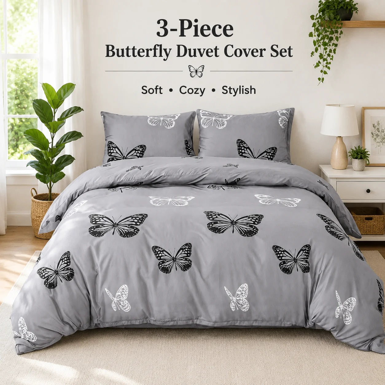 Butterfly Duvet Cover Set – 3-Piece Bedding