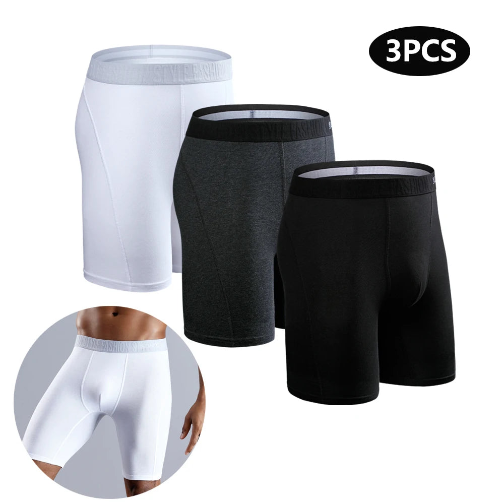 Men's Long-Leg Boxer Briefs – 3-Pack Cotton