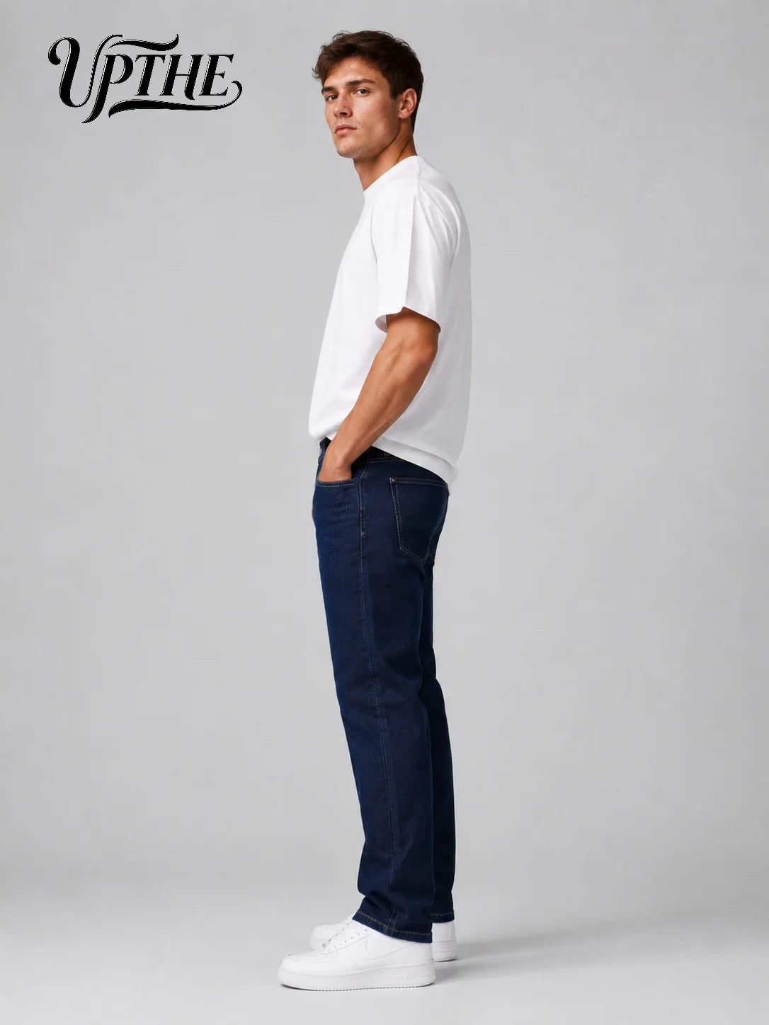 Men's Slim Straight-Leg Jeans – Dark Blue Stretch Denim