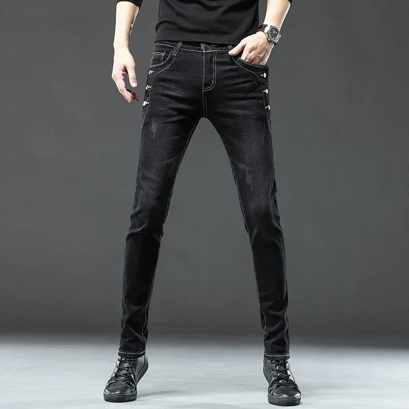 Men's Acid-Wash Slim Jeans – Snow-Wash Black Stretch Denim