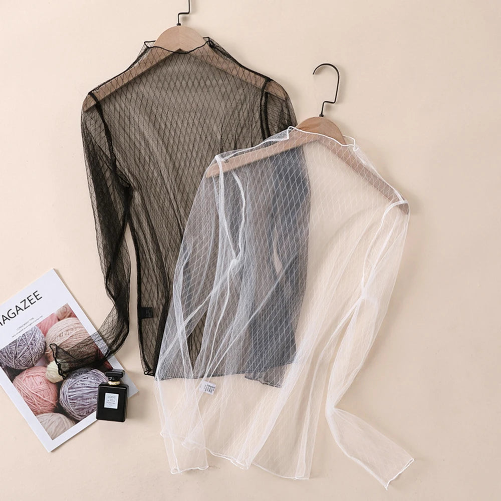 Sheer Mesh Long-Sleeve Going-Out Top