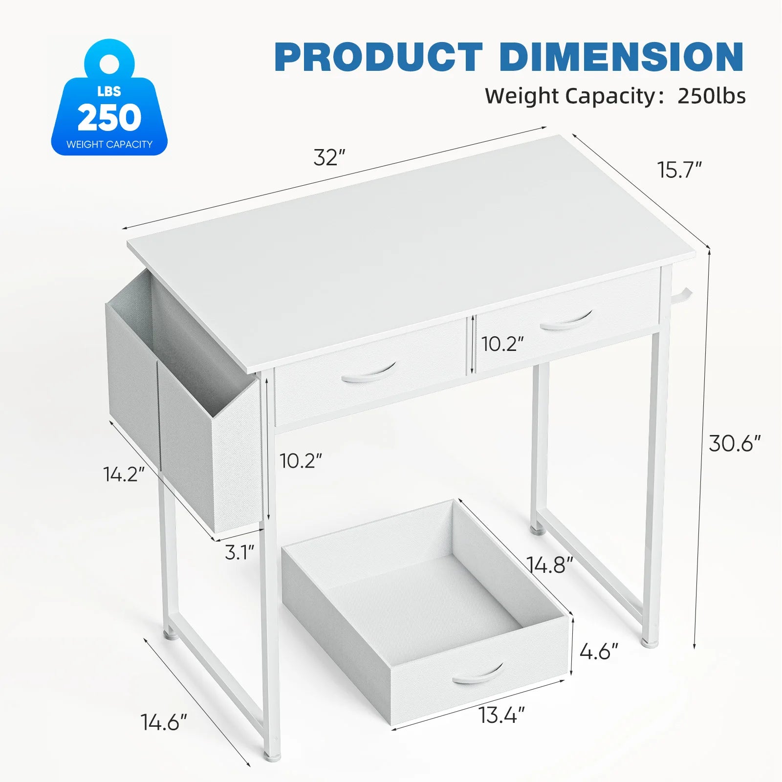 32-Inch Office Computer Desk – Storage Drawers & Metal Frame