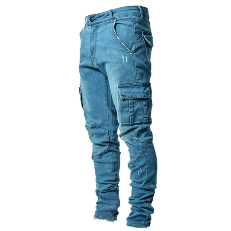 Men's Cargo Jeans – Multi-Pocket Denim, Plus Size