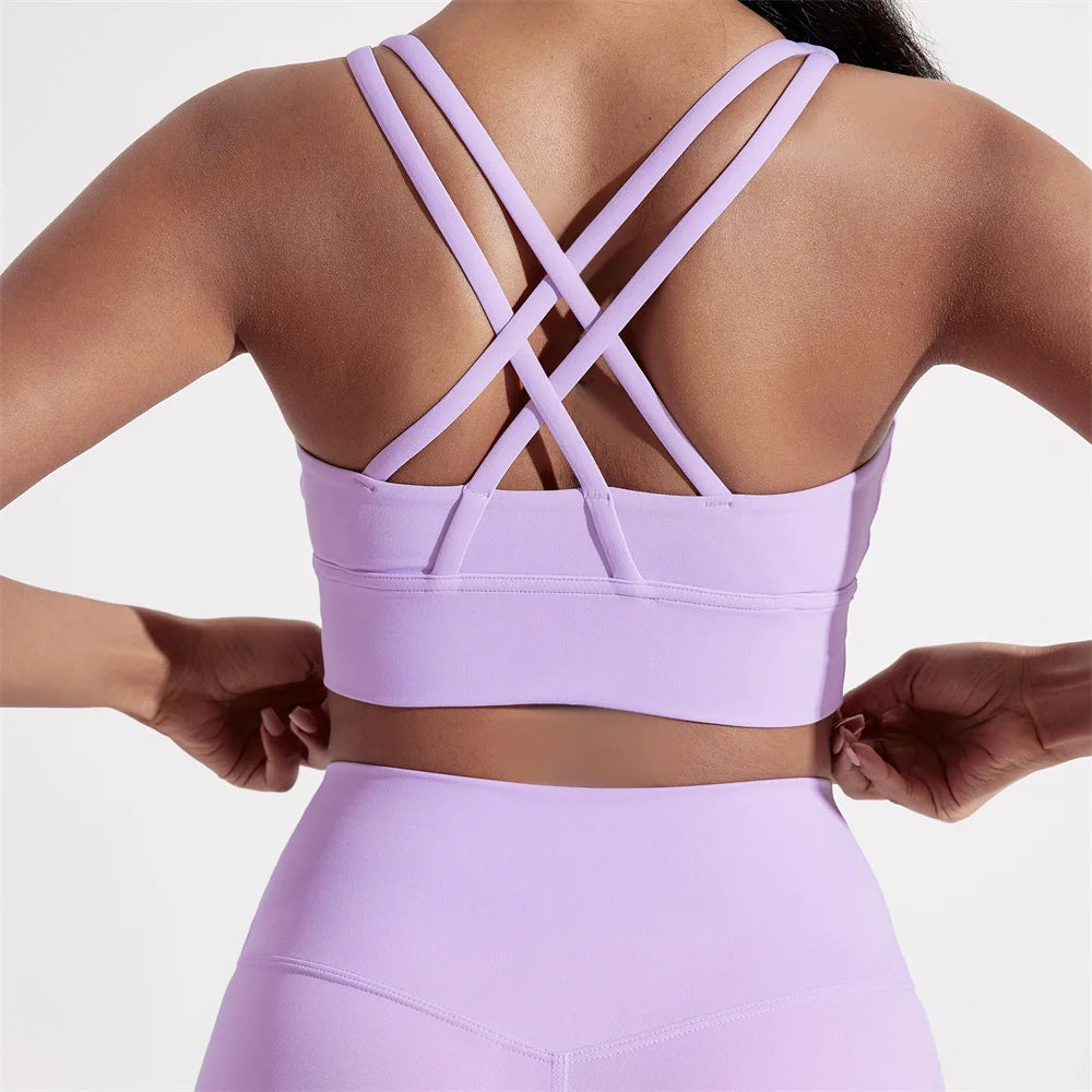 Women's Cross-Back Sports Bra – Padded High-Support