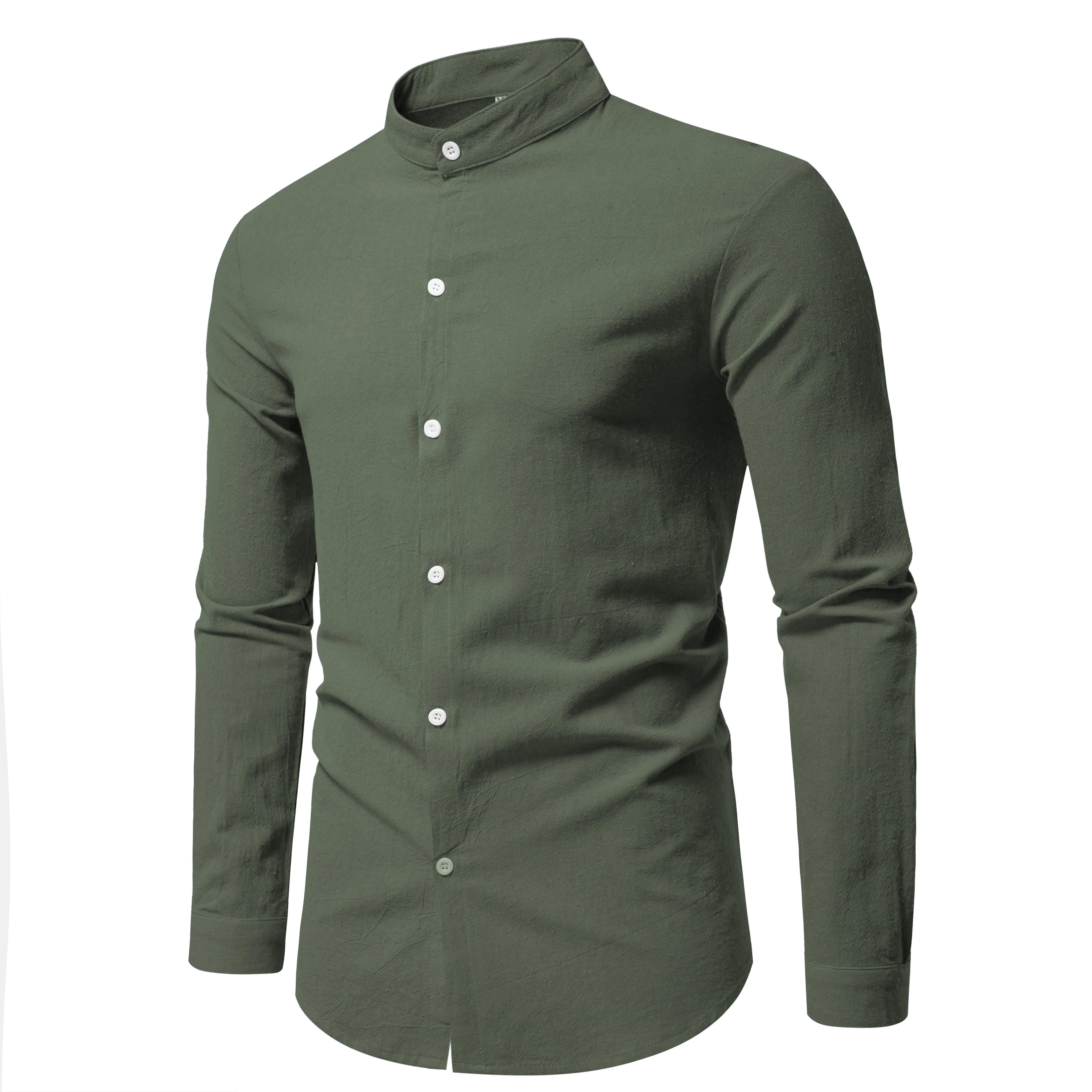 Men's Stand-Collar Shirt – Long-Sleeve Cotton