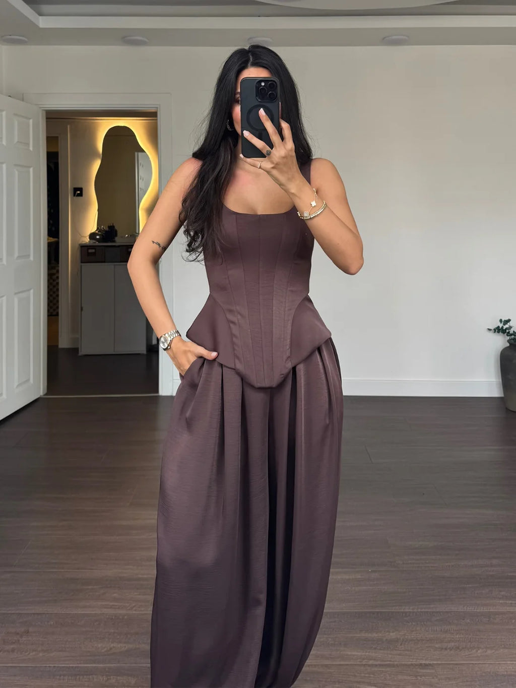 Satin Corset & Trouser Set