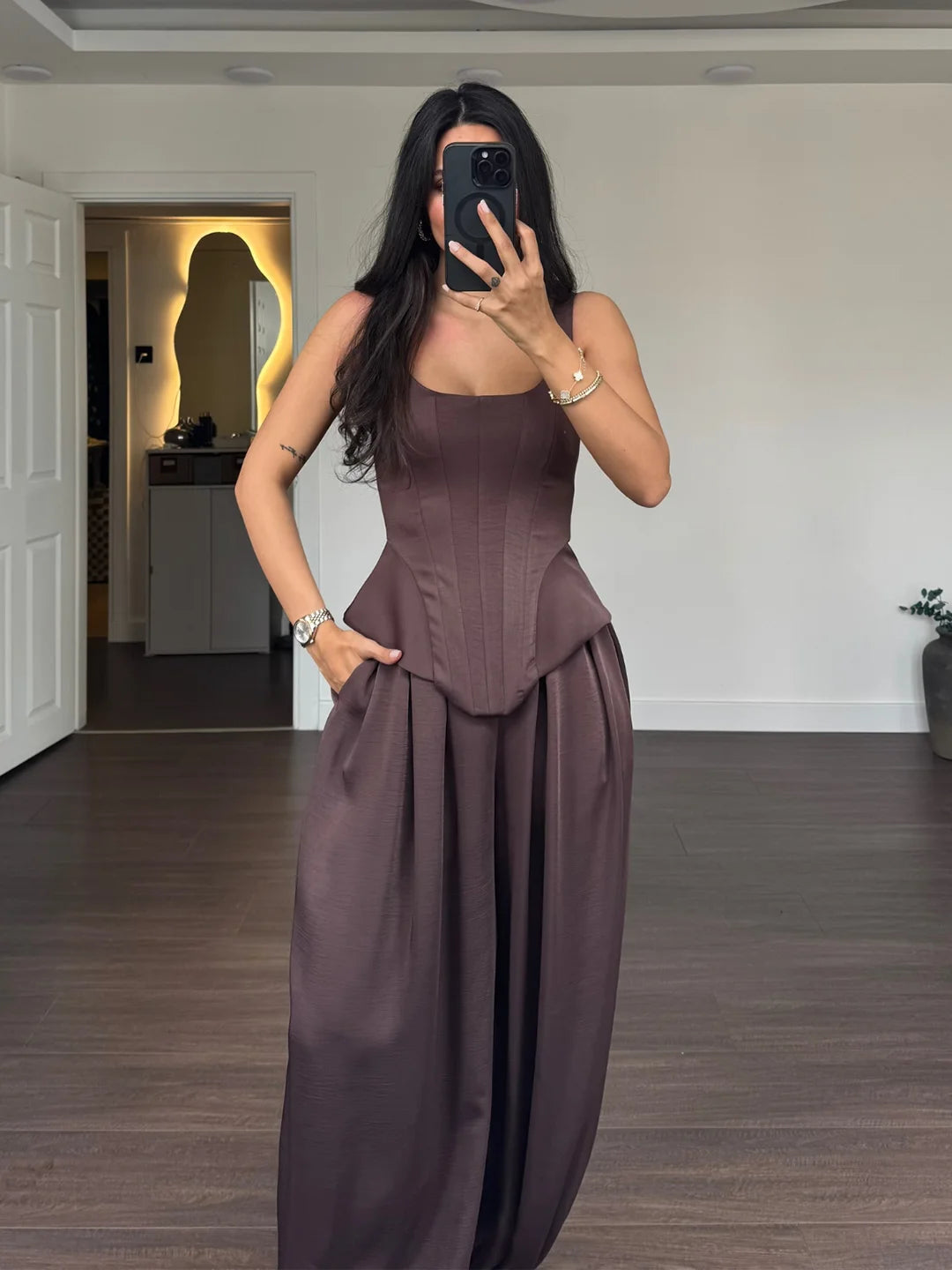 Satin Corset & Trouser Set