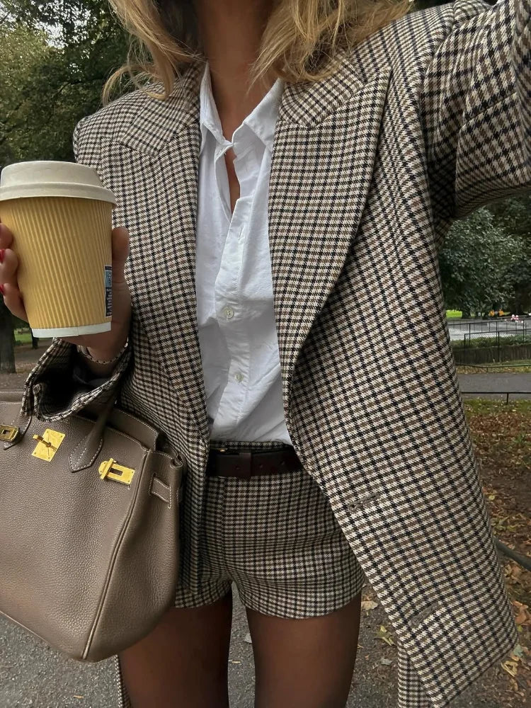 Two-piece check suit set