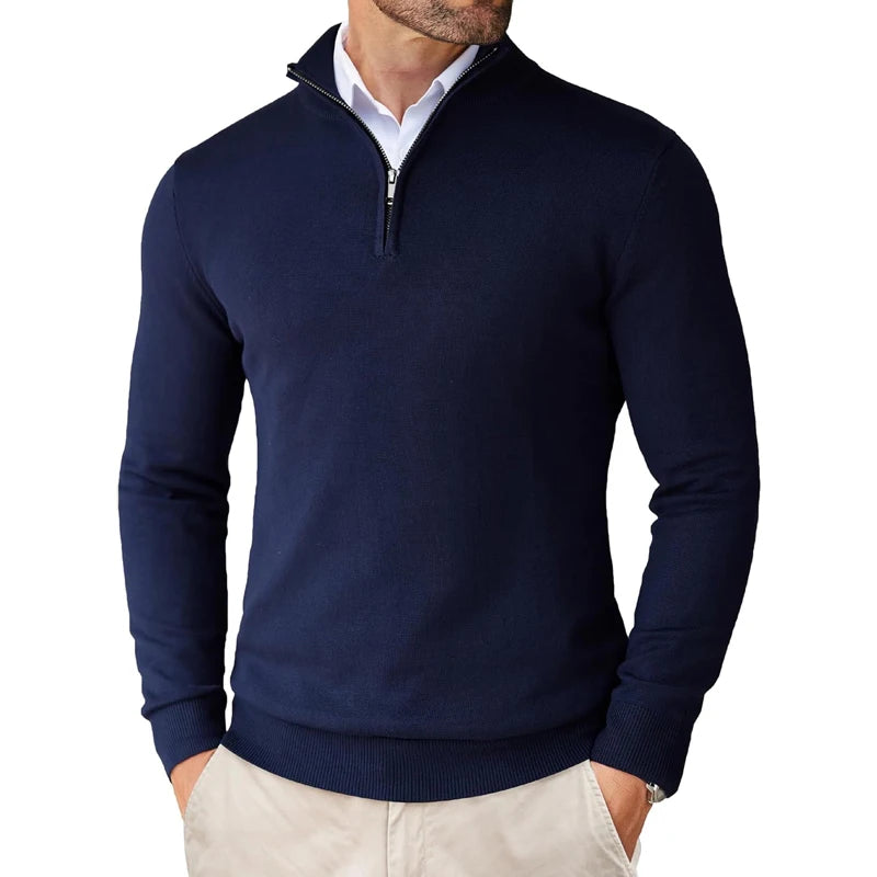 Men's Quarter-Zip Sweater – Slim-Fit Mock Neck Pullover