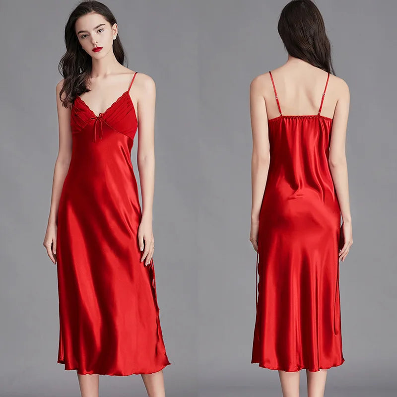 Women's Satin Nightgown – Sleeveless Silky Slip Dress