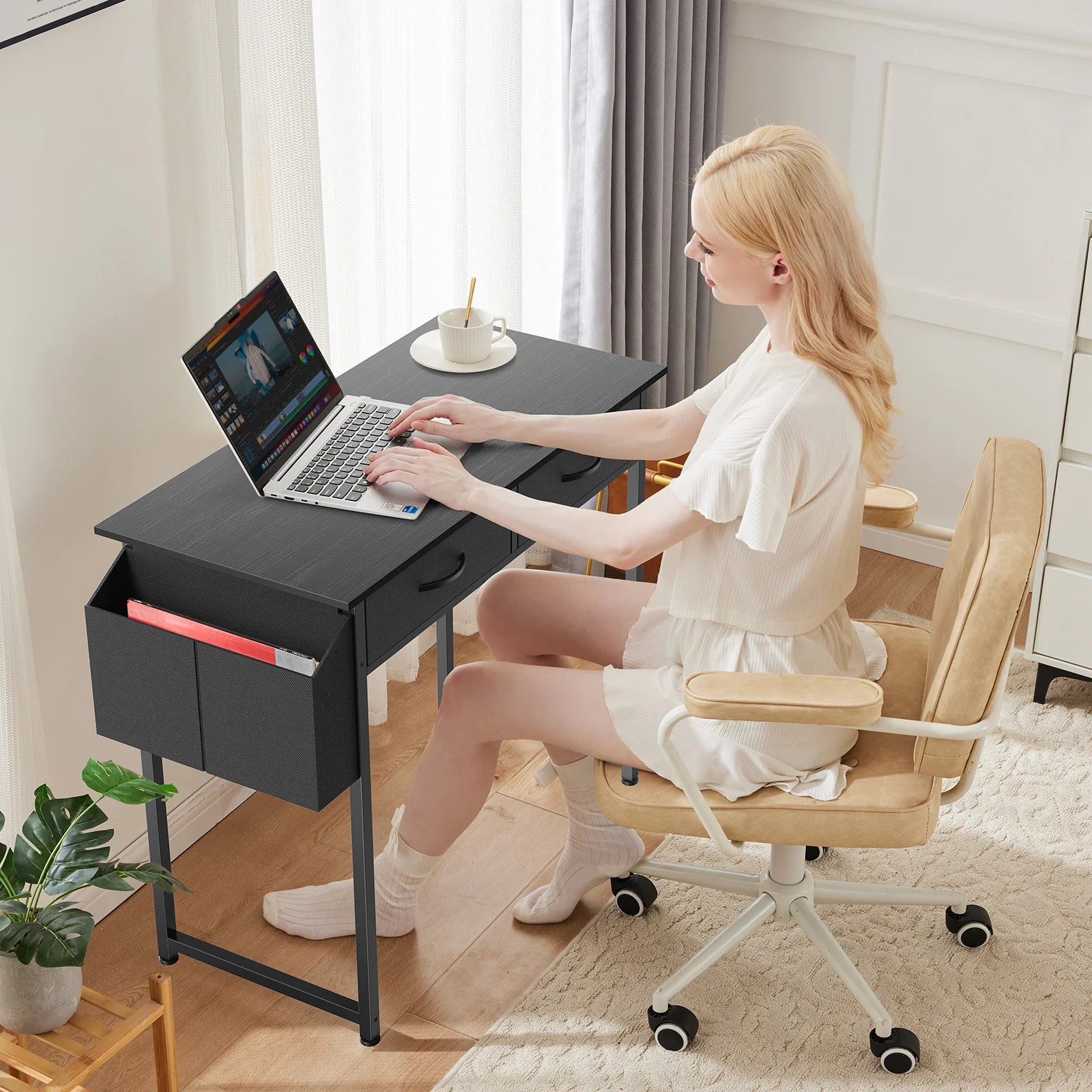 32-Inch Office Computer Desk – Storage Drawers & Metal Frame