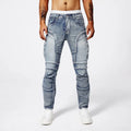 Men's Two-Tone Spliced Jeans – Colorblock Distressed Slim Denim
