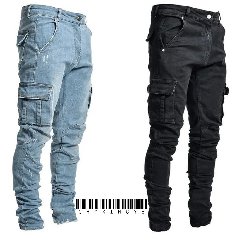 Men's Cargo Jeans – Multi-Pocket Denim, Plus Size