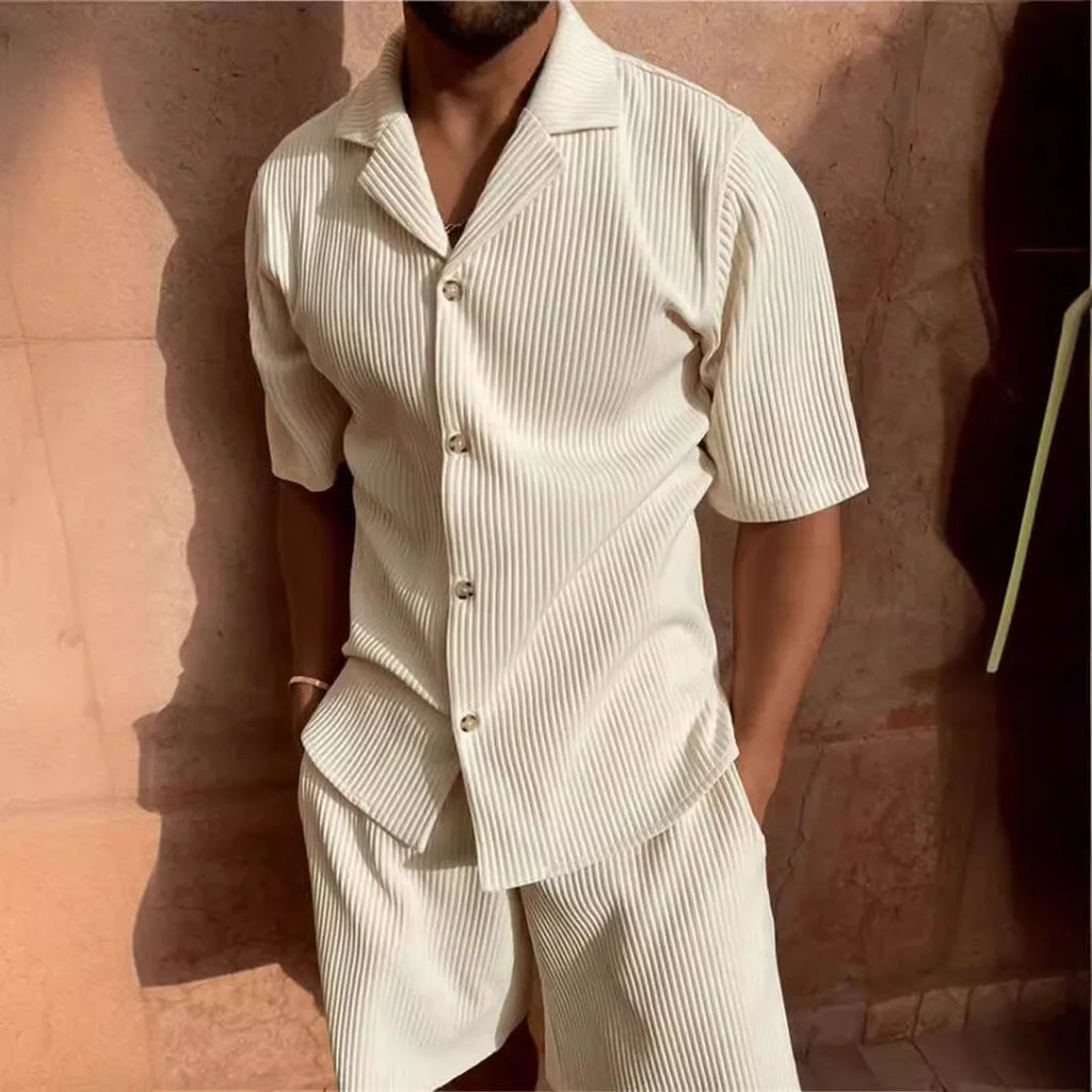 Men's Corduroy Shirt & Shorts Set – Casual Summer