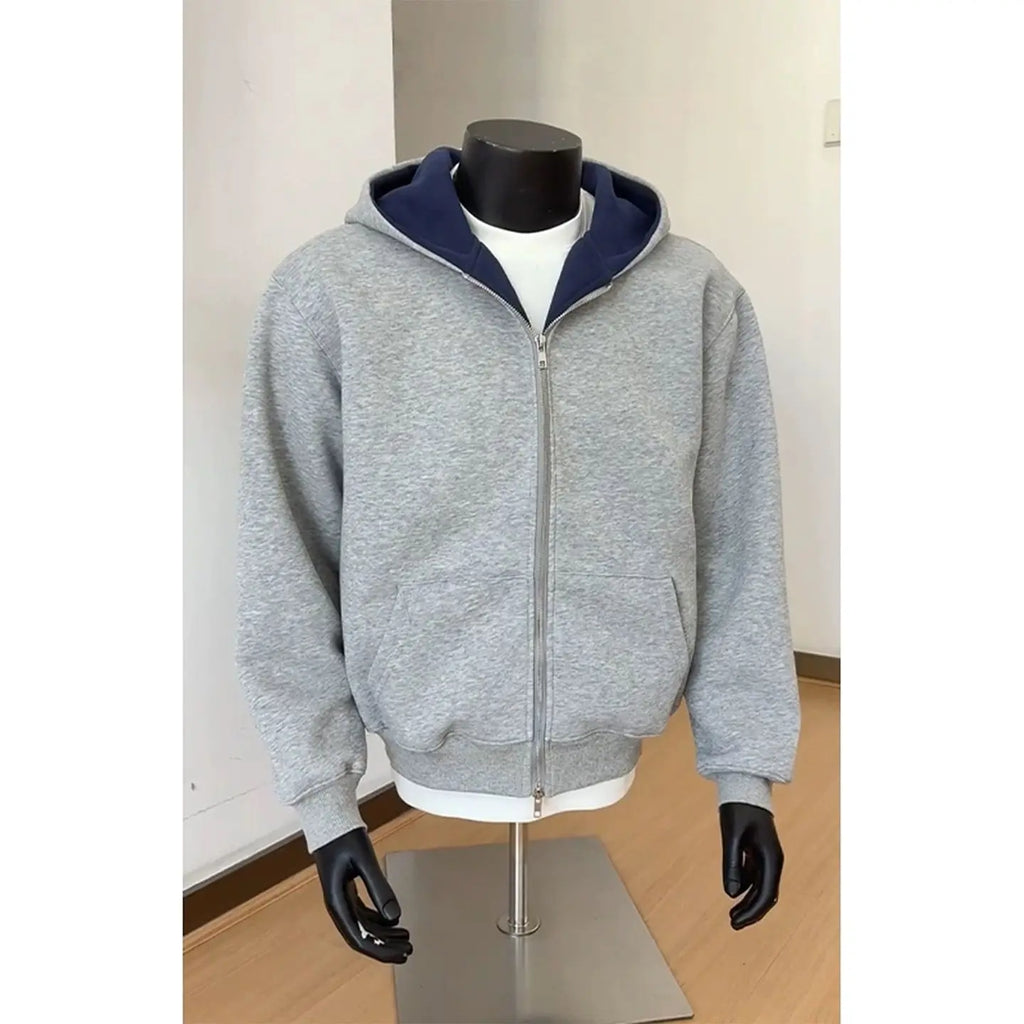Contrast Colorblock Zip-Up Hoodie