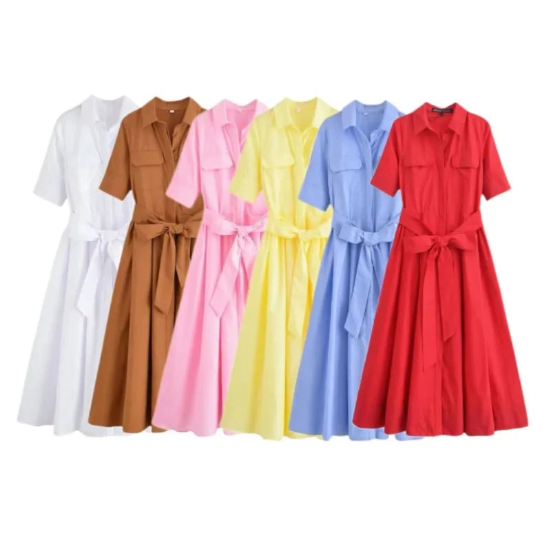 Belted Poplin Shirt Dress