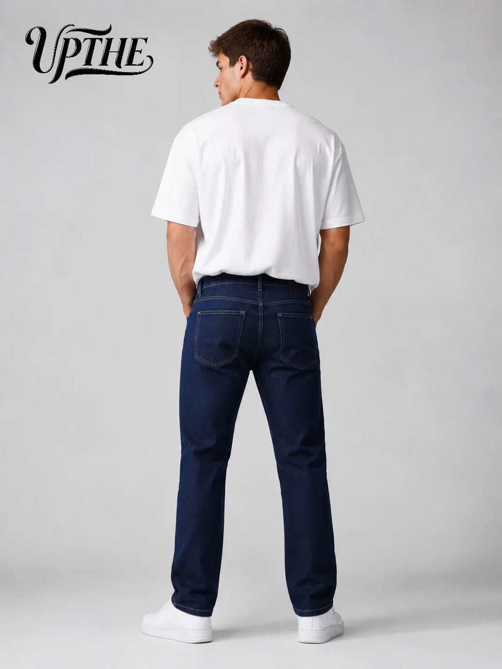 Men's Slim Straight-Leg Jeans – Dark Blue Stretch Denim