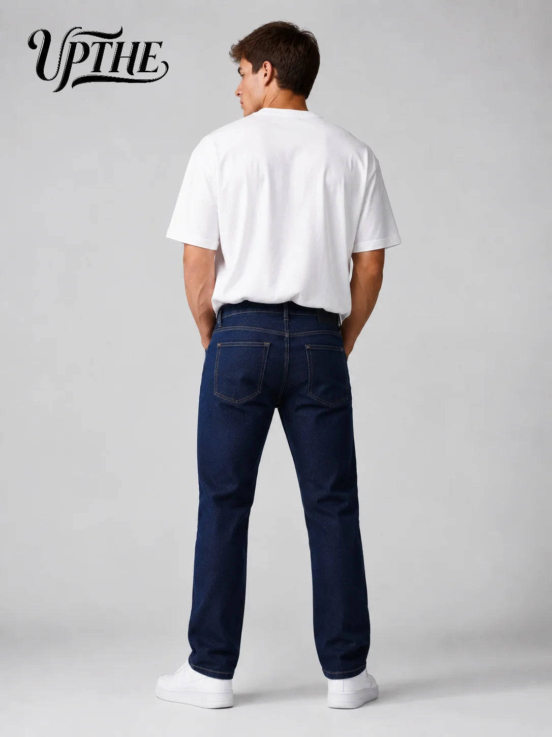 Men's Slim Straight-Leg Jeans – Dark Blue Stretch Denim