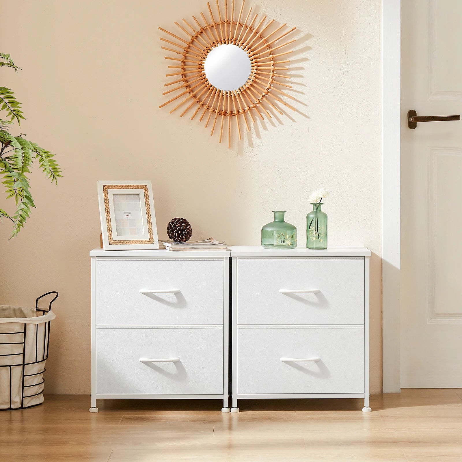 2-Drawer Nightstand – Fabric Bedside Table with Storage