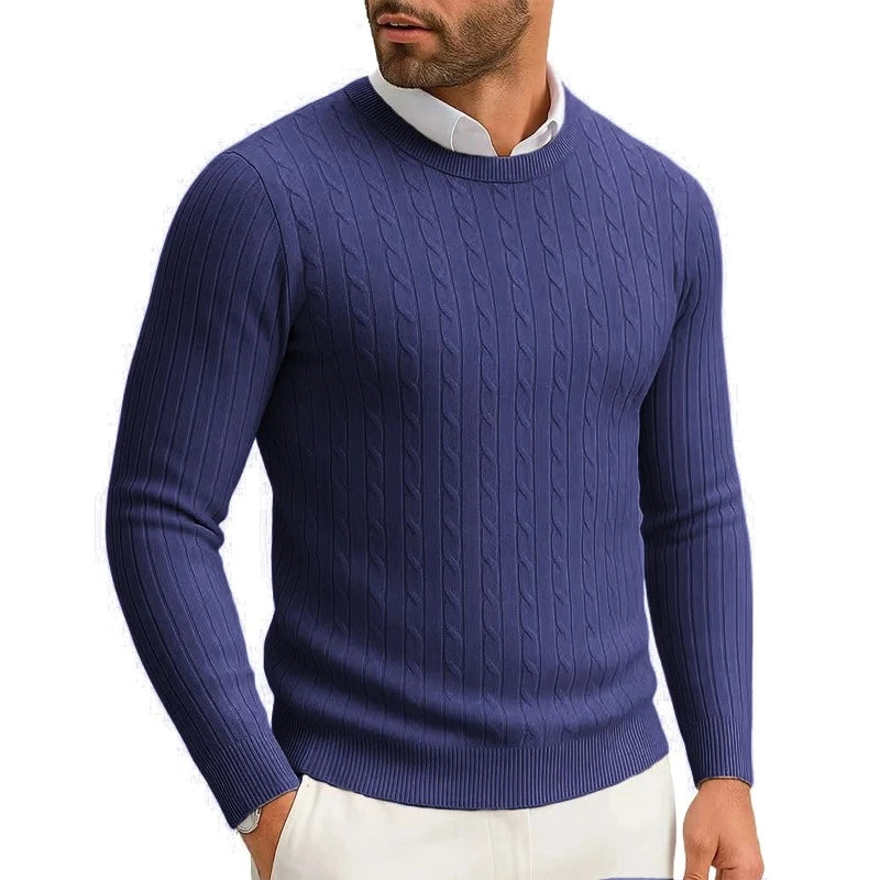 Men's Cable-Knit Crewneck Sweater – Warm Casual Pullover