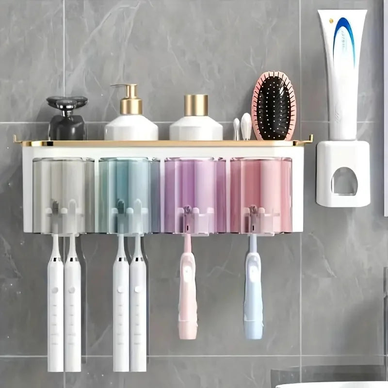 Wall Toothbrush Holder & Toothpaste Dispenser