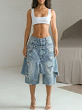 Frayed Denim Bermuda Shorts