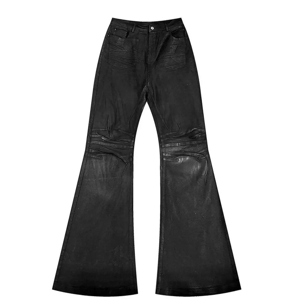 Men's Black Micro-Flare Jeans – Coated Gothic Streetwear