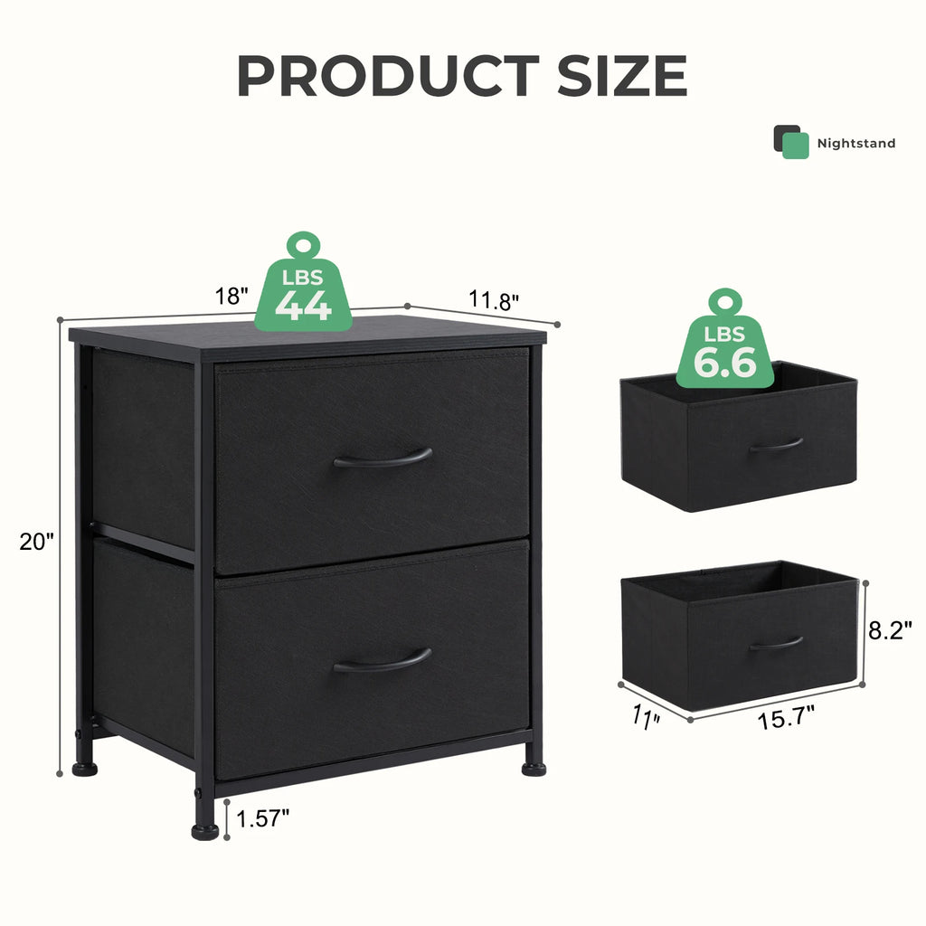 2-Drawer Nightstand – Fabric Bedside Table with Storage