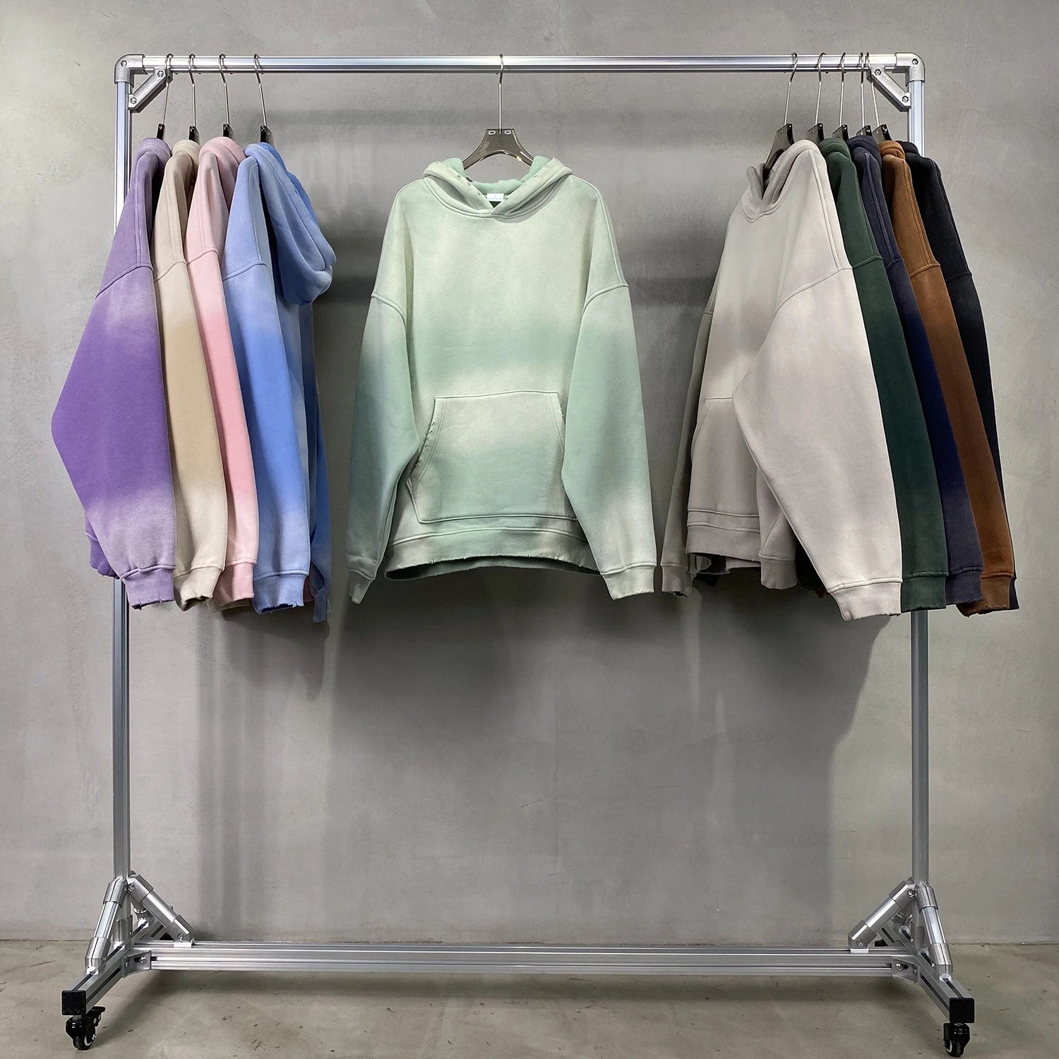 Men's Washed Gradient Hoodie – Spray-Dye Oversized Pullover