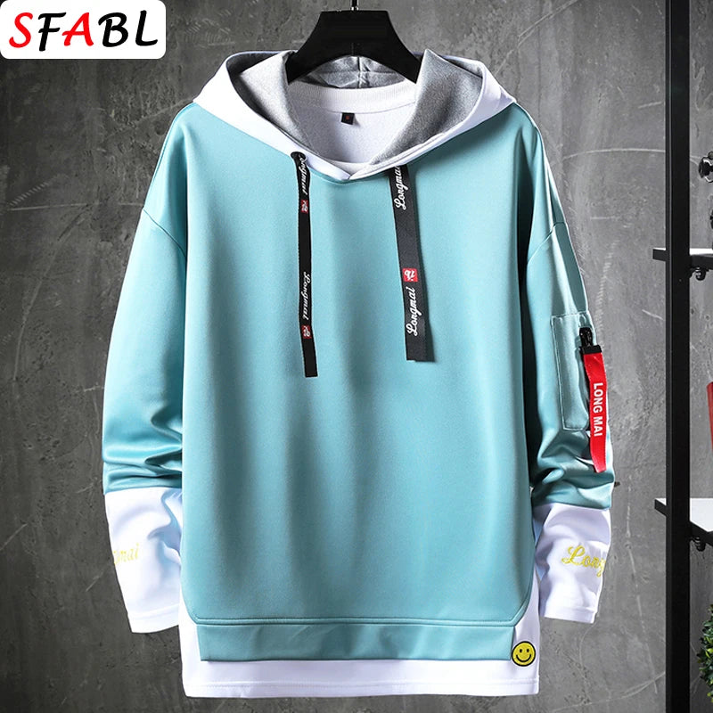 Men's Two-Tone Paneled Hoodie – Layered Streetwear Pullover