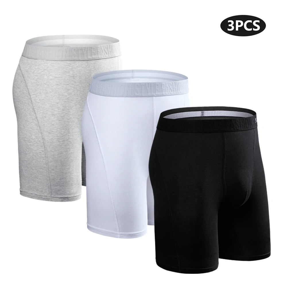 Men's Long-Leg Boxer Briefs – 3-Pack Cotton