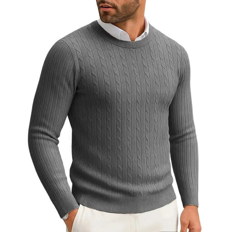 Men's Cable-Knit Crewneck Sweater – Warm Casual Pullover