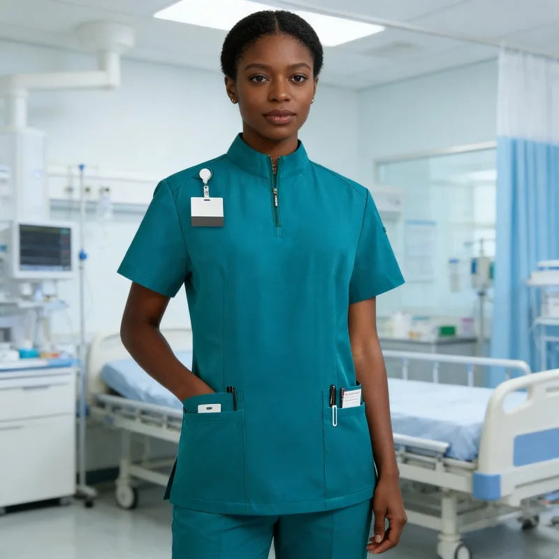 Medical Scrub Top – Stand-Up Collar Zip Jacket