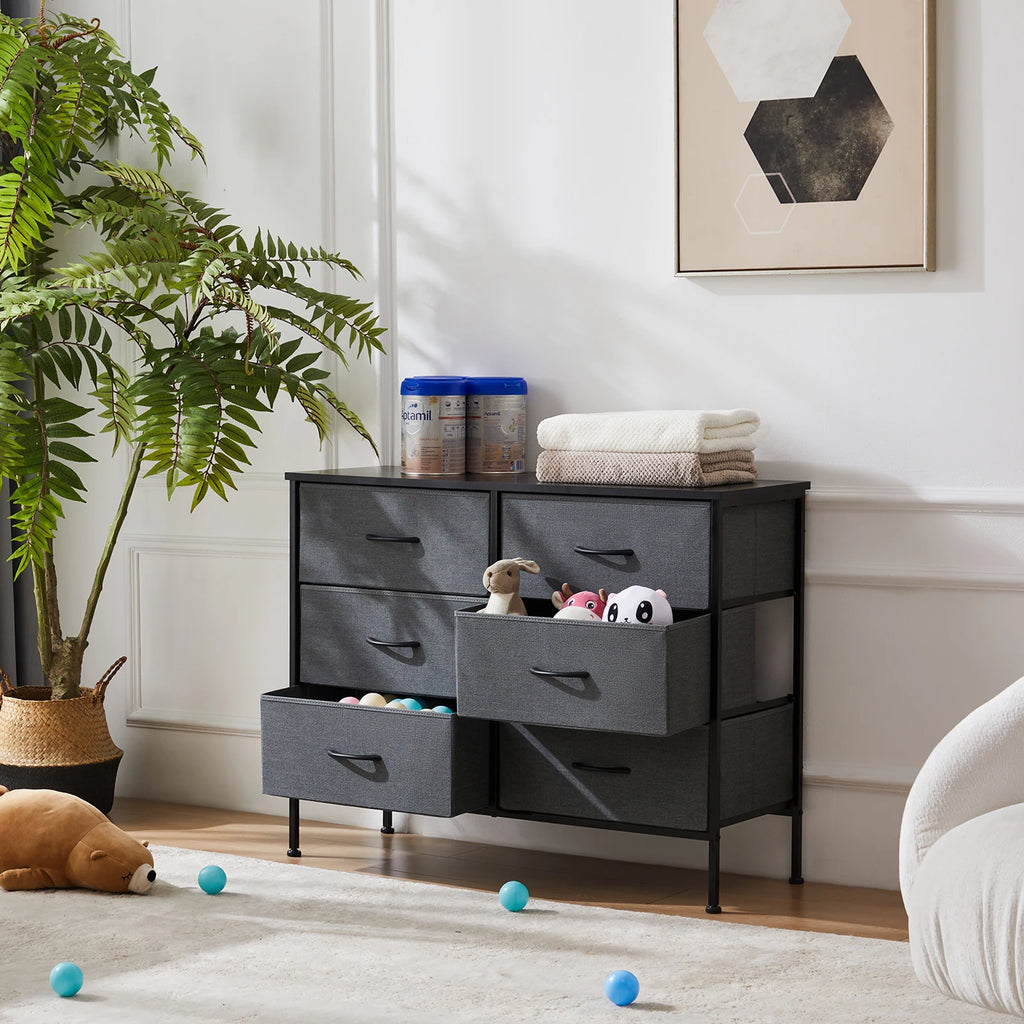 6-Drawer Fabric Nightstand – Bedside Storage