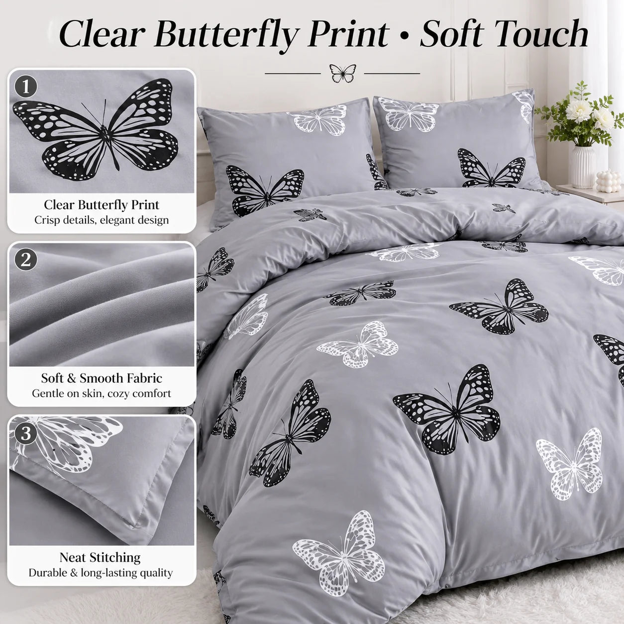 Butterfly Duvet Cover Set – 3-Piece Bedding