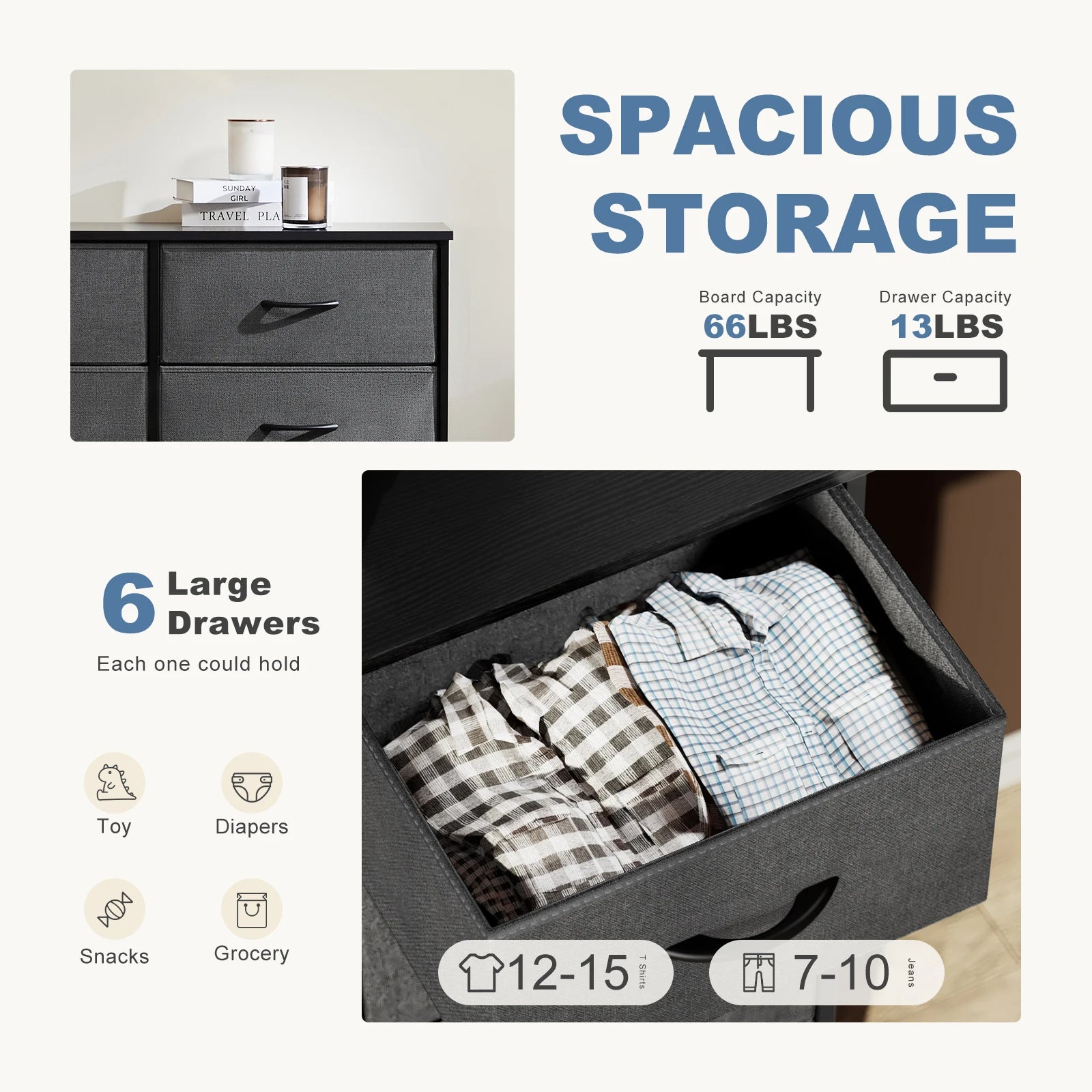 6-Drawer Fabric Nightstand – Bedside Storage