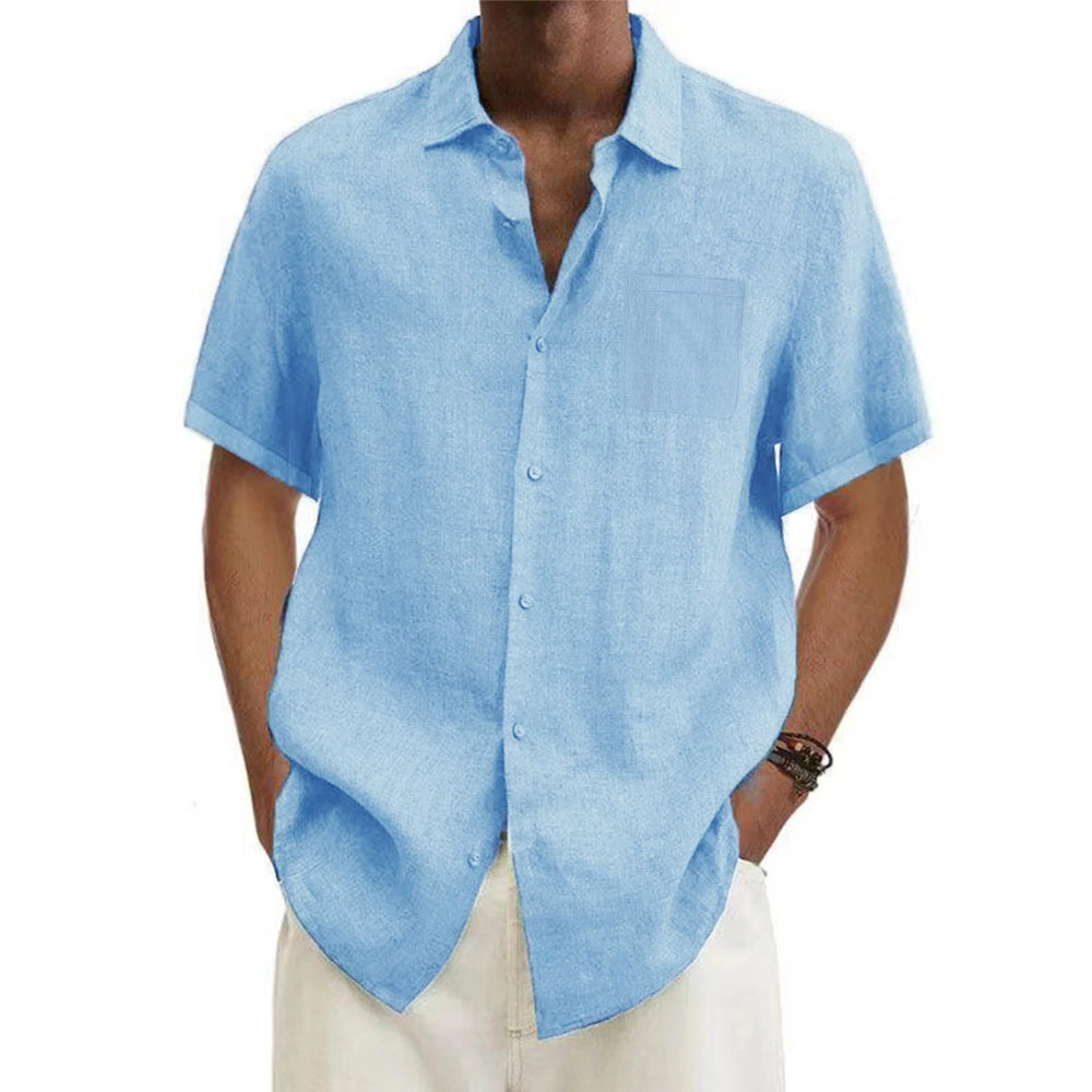 Men's Cotton-Linen Shirt – Short-Sleeve Beach Style