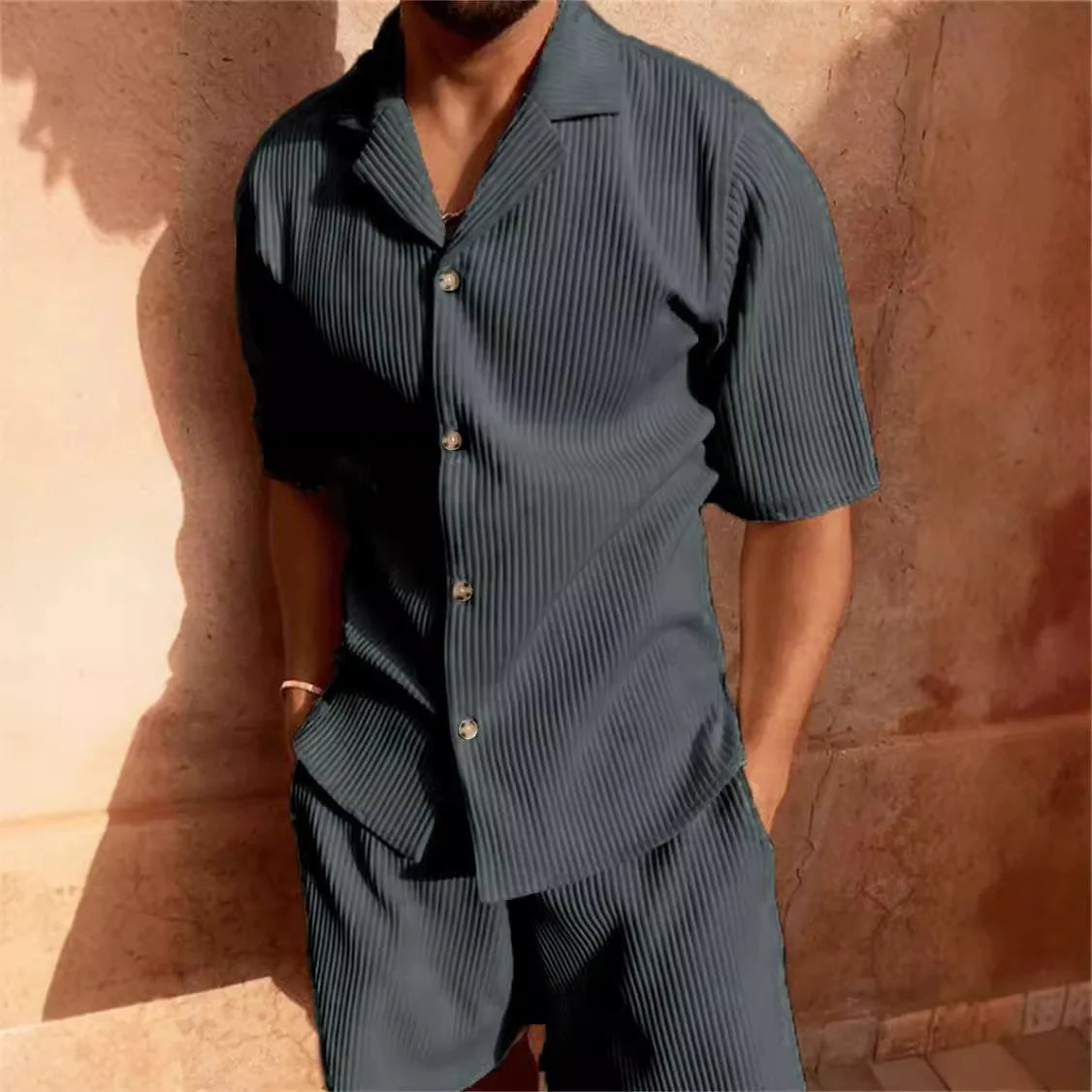 Men's Corduroy Shirt & Shorts Set – Casual Summer