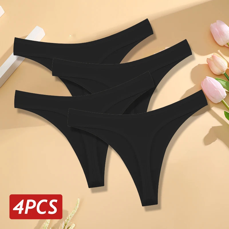 Women's Seamless Cotton Thongs – 4-Pack Low-Rise