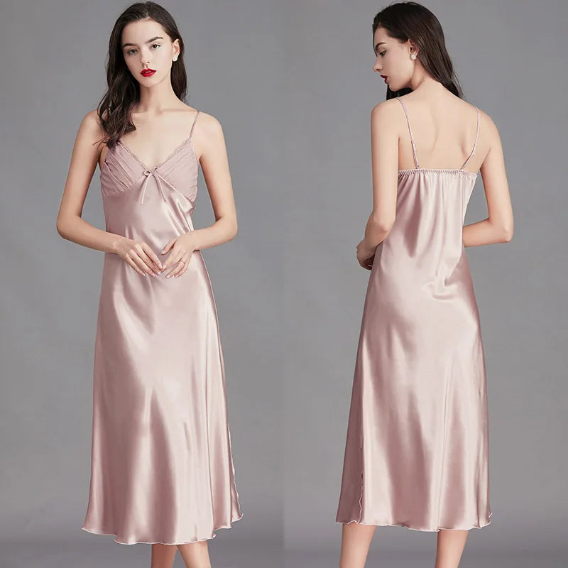 Women's Satin Nightgown – Sleeveless Silky Slip Dress