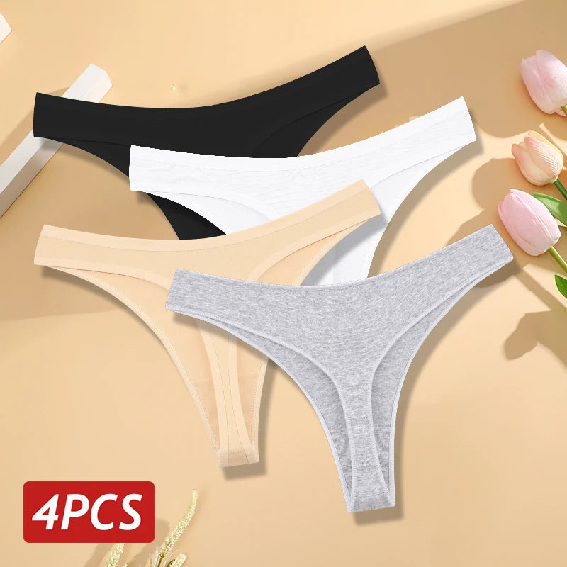 Women's Seamless Cotton Thongs – 4-Pack Low-Rise