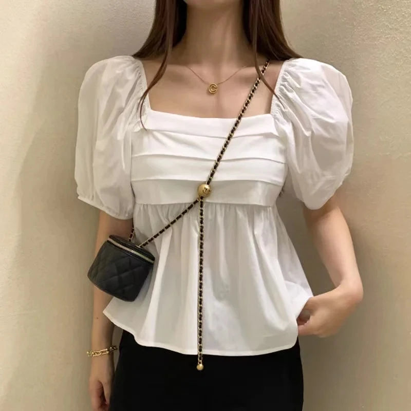 Puff-Sleeve Square-Neck Blouse