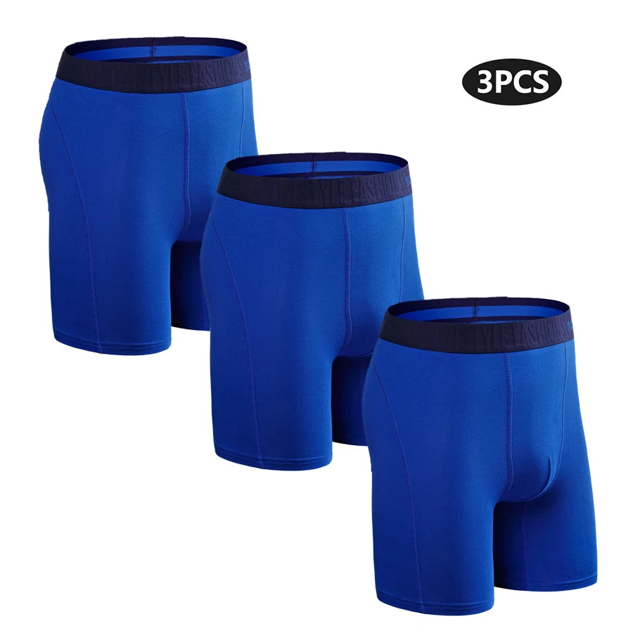 Men's Long-Leg Boxer Briefs – 3-Pack Cotton