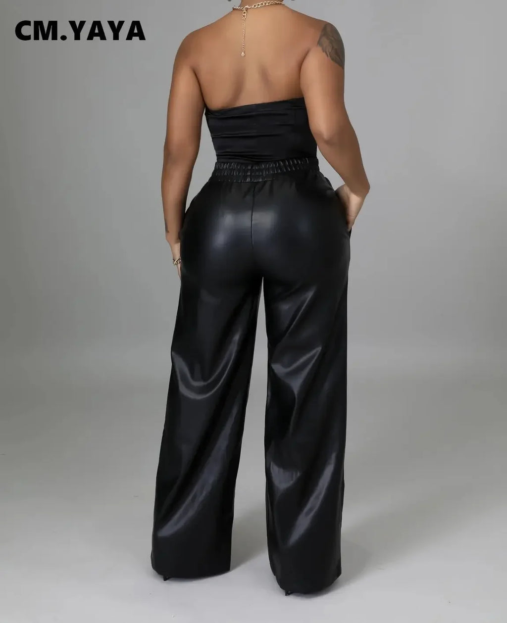 Faux-Leather Straight-Leg Pants