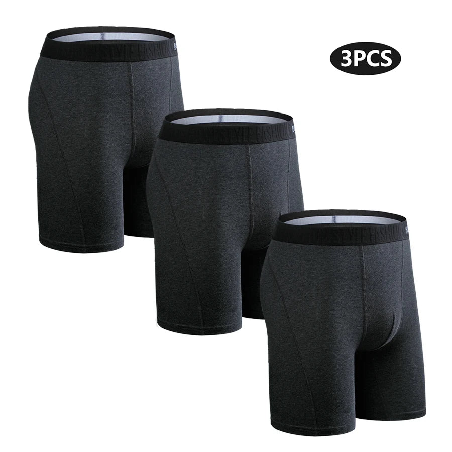 Men's Long-Leg Boxer Briefs – 3-Pack Cotton