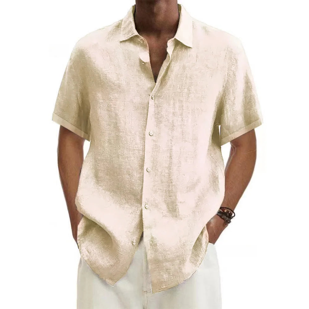 Men's Cotton-Linen Shirt – Short-Sleeve Beach Style